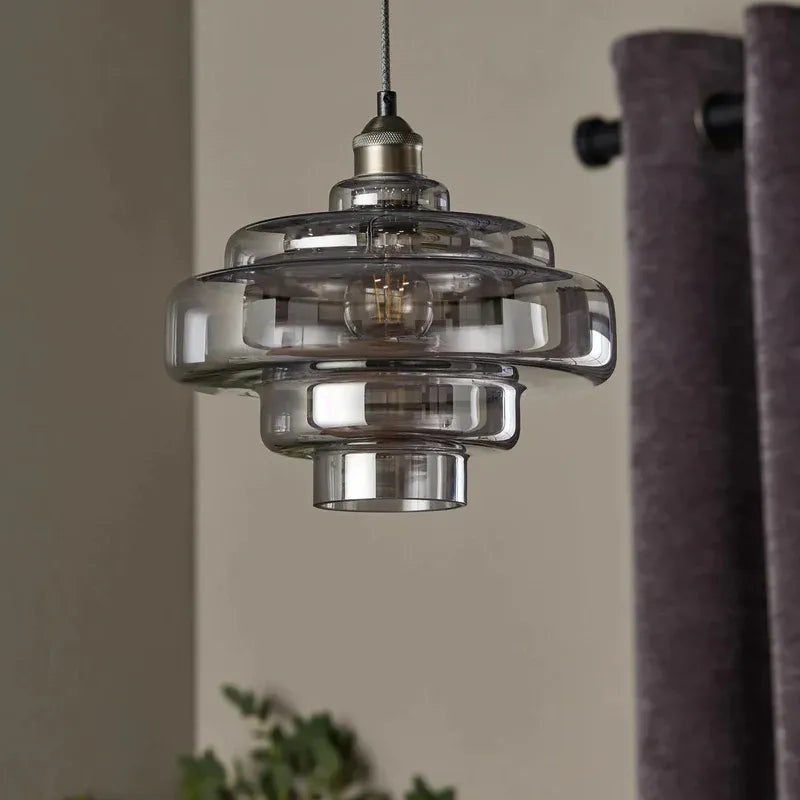 Multi Layer Glass Pendant Light with LED E27 Base Fixture