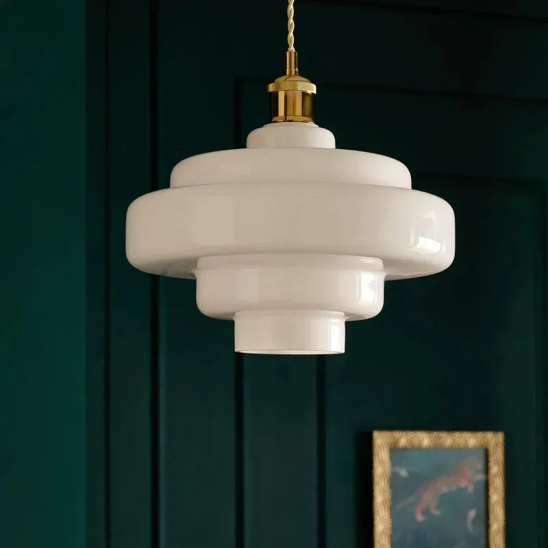 Multi Layer Glass Pendant Light with LED E27 Base Fixture