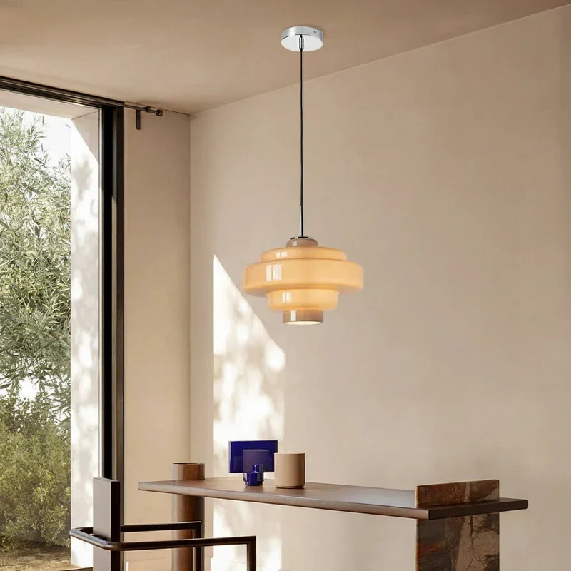 Multi Layer Glass Pendant Light with LED E27 Base Fixture
