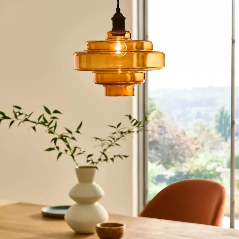 Multi Layer Glass Pendant Light with LED E27 Base Fixture