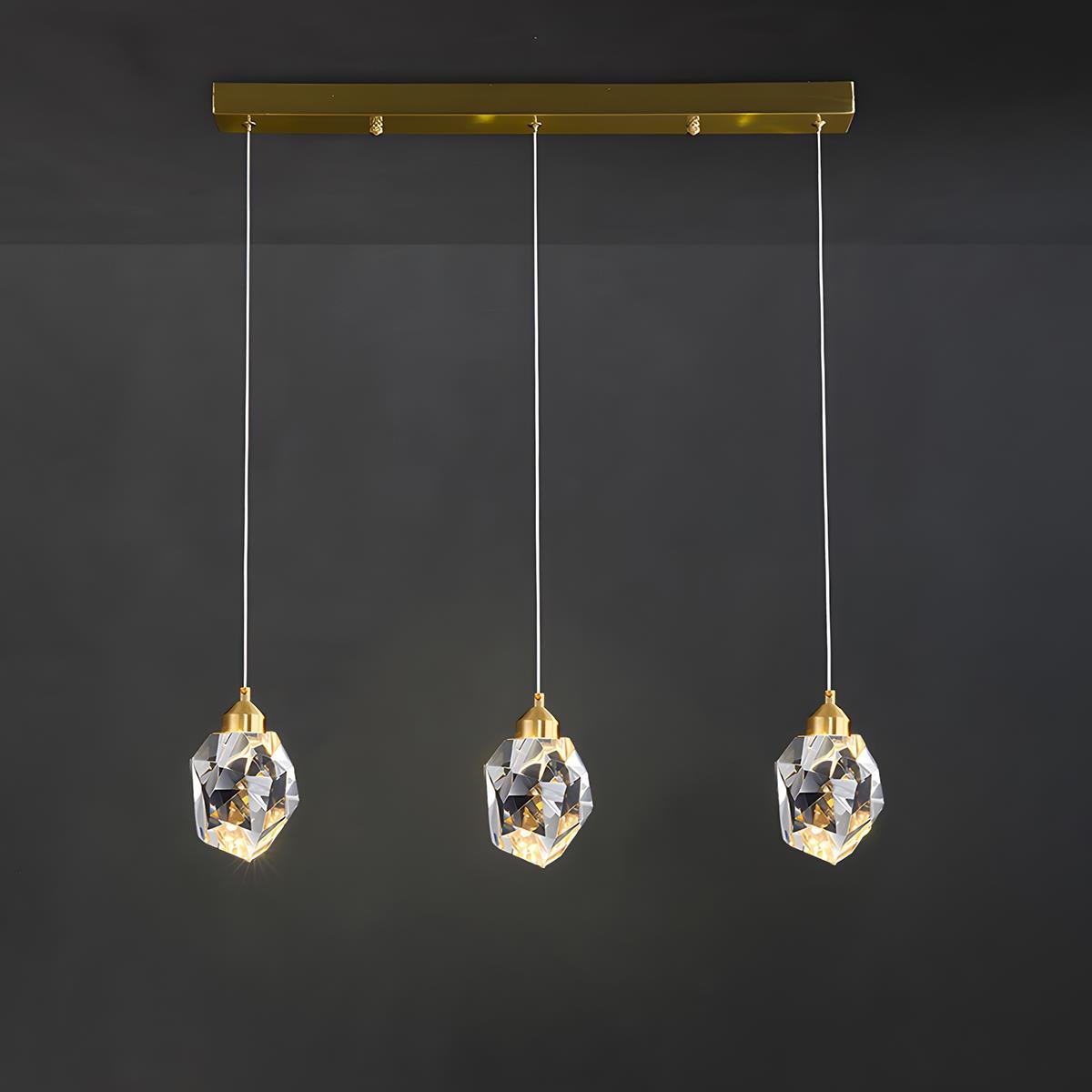 Gold Crystal Pendant Light with Adjustable Height LED Bulb