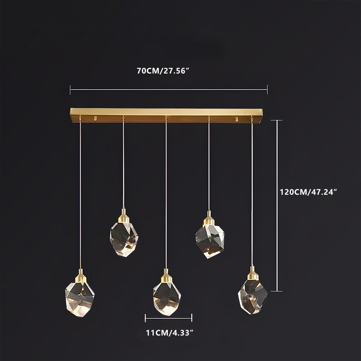 Gold Crystal Pendant Light with Adjustable Height LED Bulb