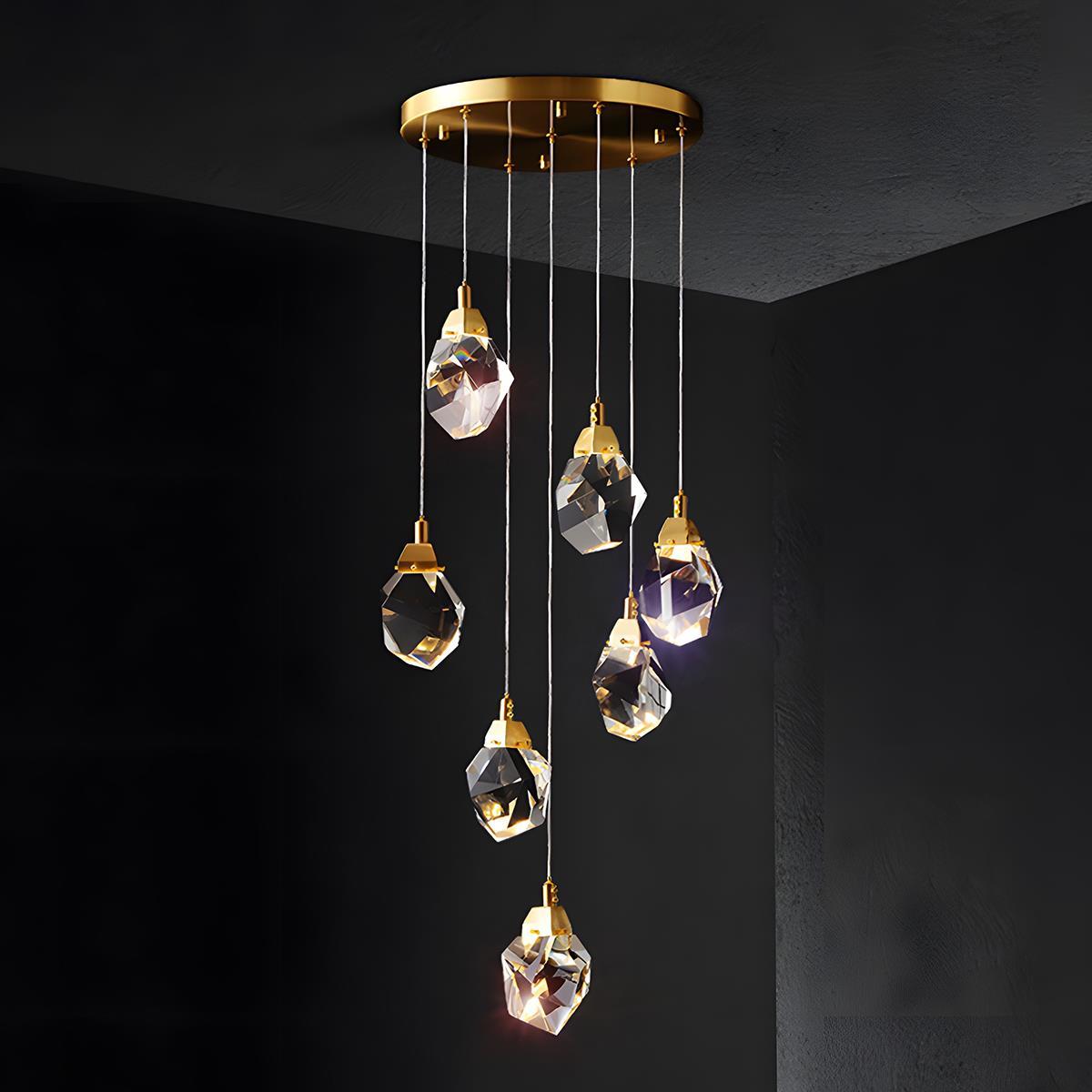 Gold Crystal Pendant Light with Adjustable Height LED Bulb