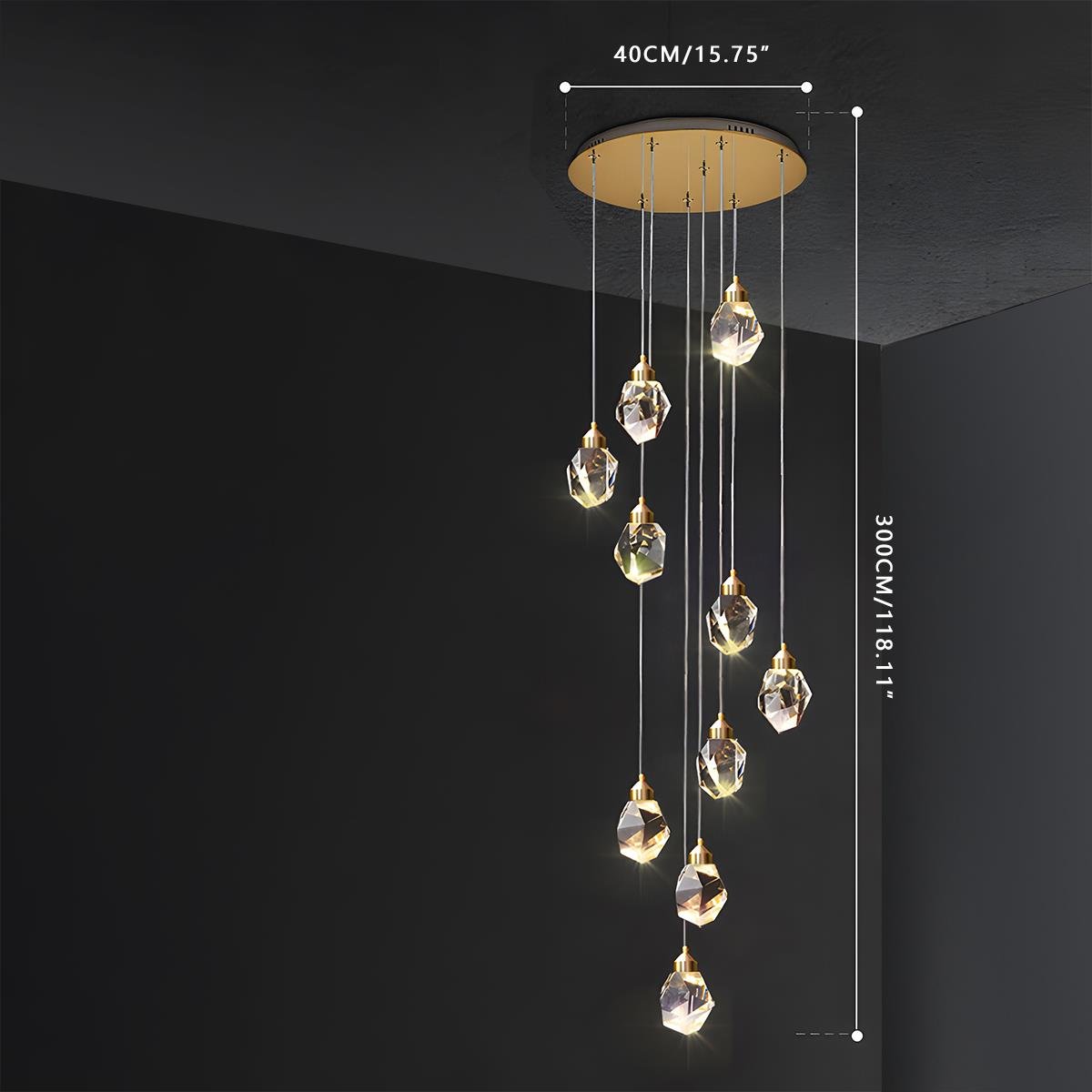 Gold Crystal Pendant Light with Adjustable Height LED Bulb