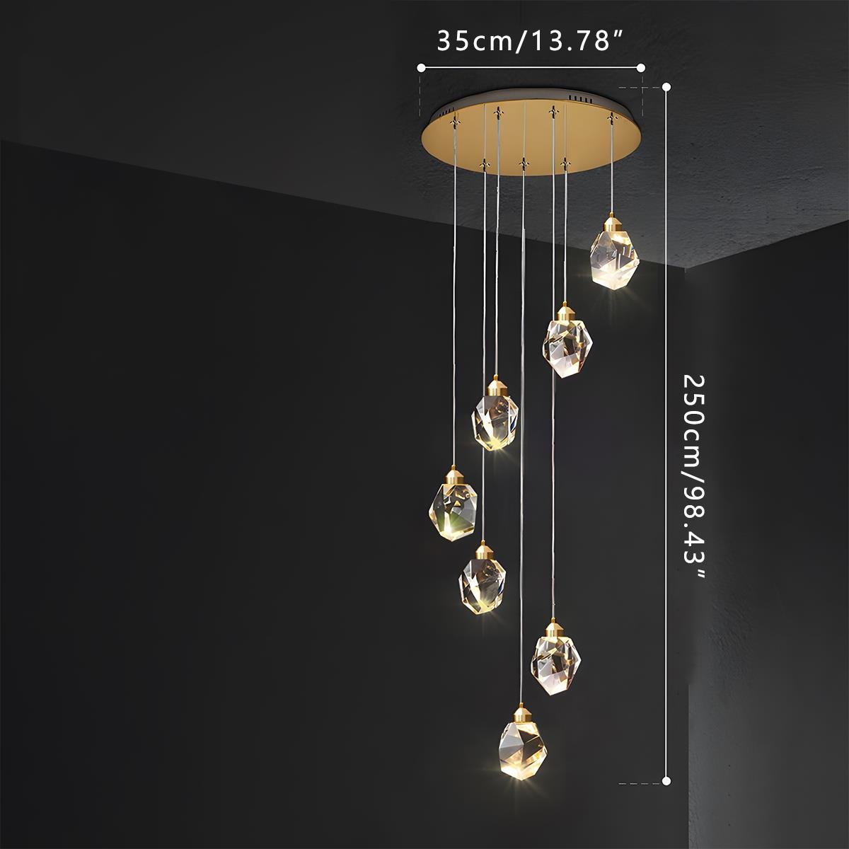 Gold Crystal Pendant Light with Adjustable Height LED Bulb