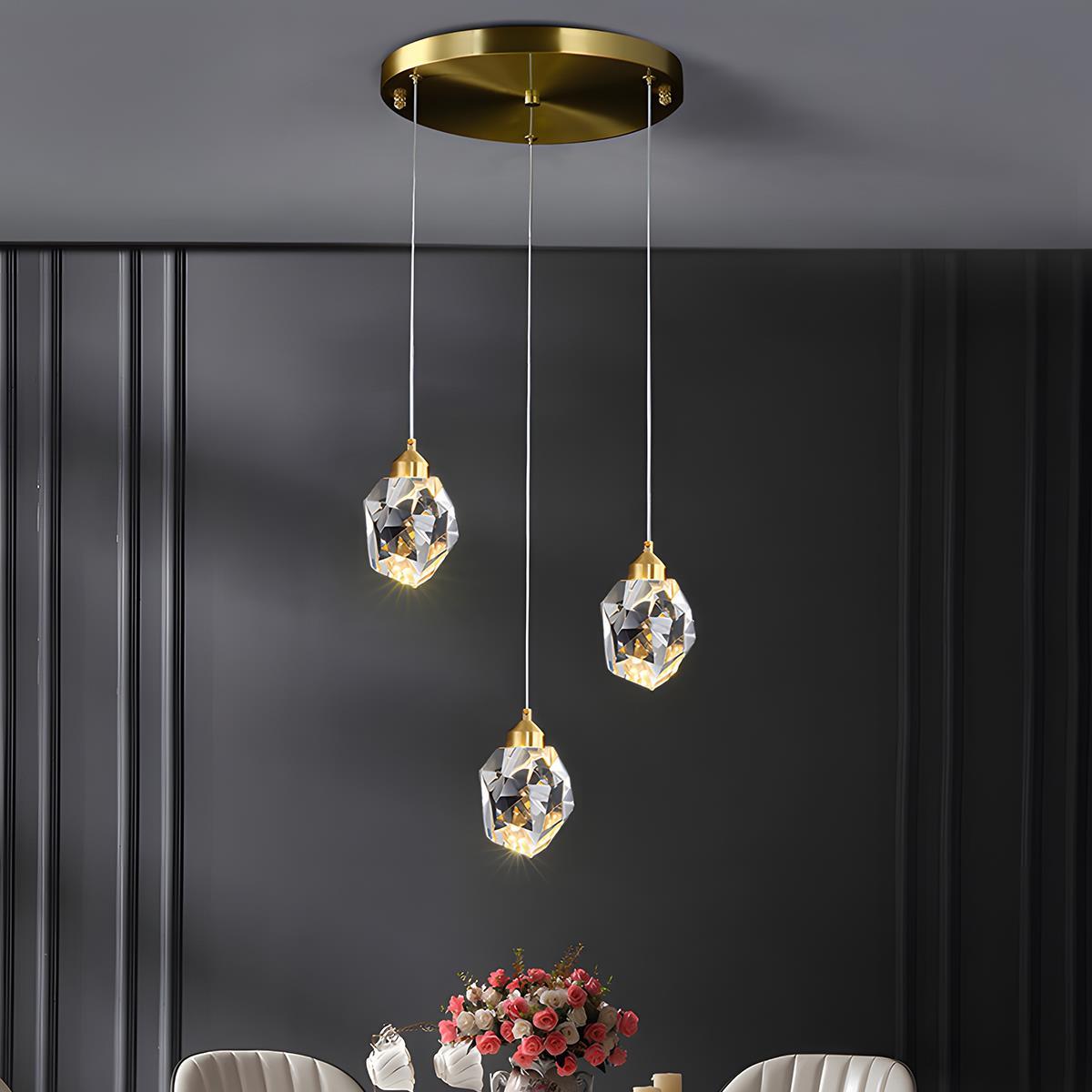 Gold Crystal Pendant Light with Adjustable Height LED Bulb