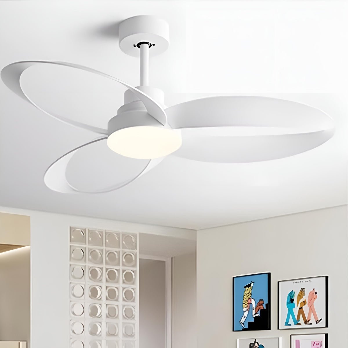Geometric Ceiling Fan Light with DC Motor and LED Source