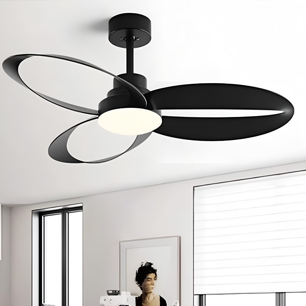 Geometric Ceiling Fan Light with DC Motor and LED Source