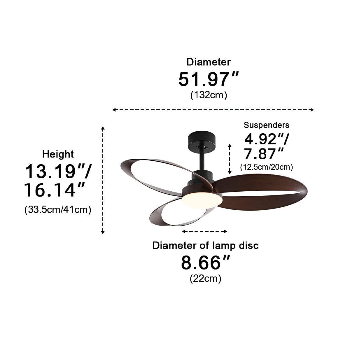 Geometric Ceiling Fan Light with DC Motor and LED Source