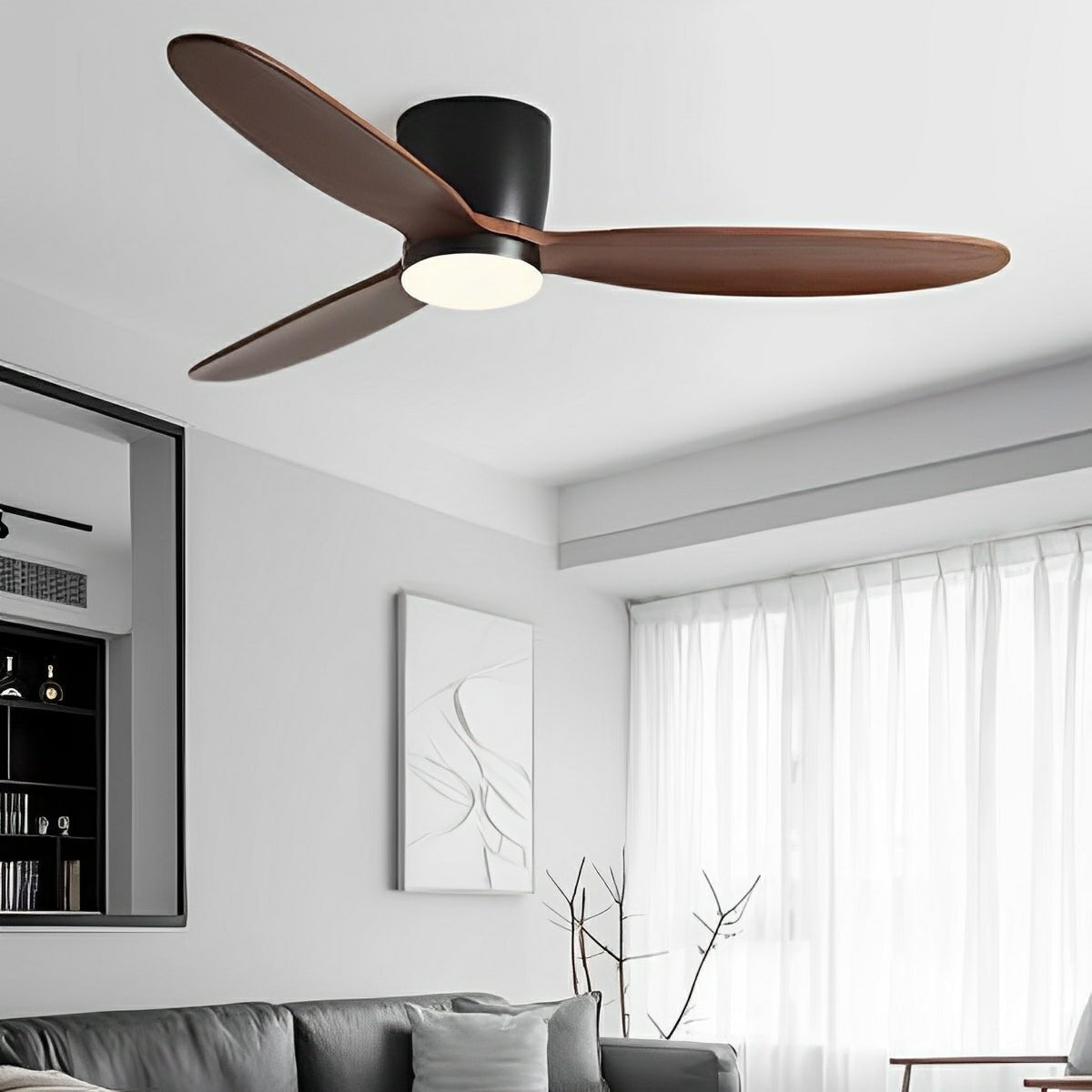 Wood Grain Ceiling Fan Light with LED and Remote Control