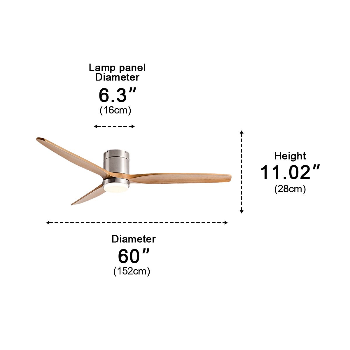 Wood Blade Ceiling Fan Light with DC Motor and Remote