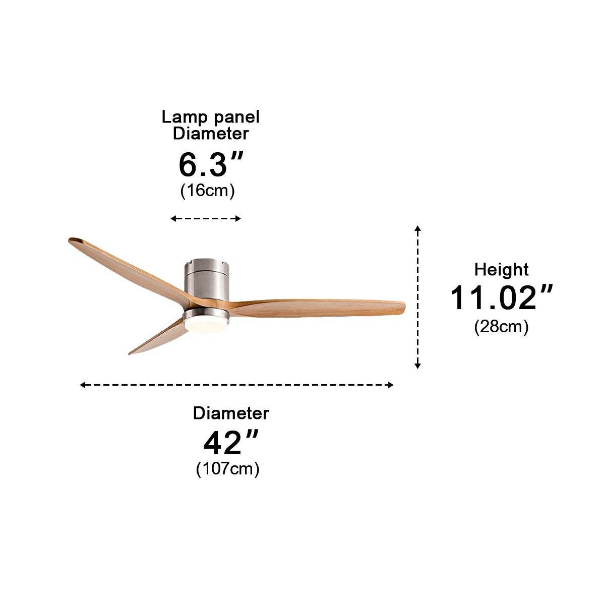 Wood Blade Ceiling Fan Light with DC Motor and Remote