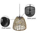 Outdoor Solar Bell Pendant Light with Rattan Iron Shade