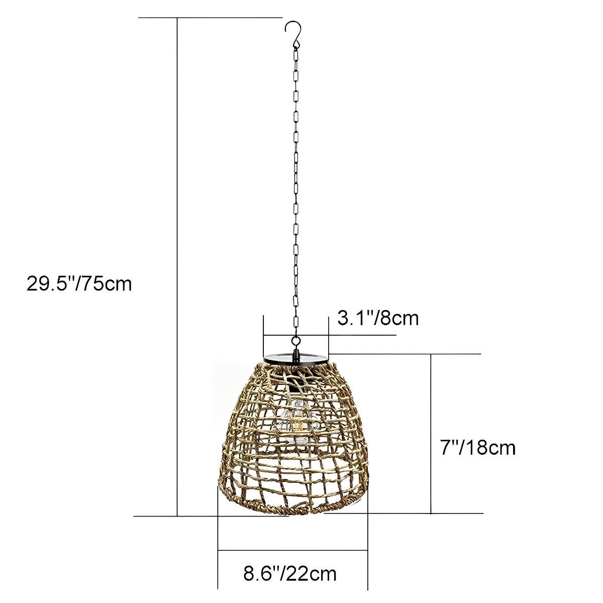 Outdoor Solar Bell Pendant Light with Rattan Iron Shade