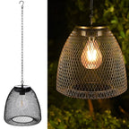 Outdoor Solar Bell Pendant Light with Rattan Iron Shade